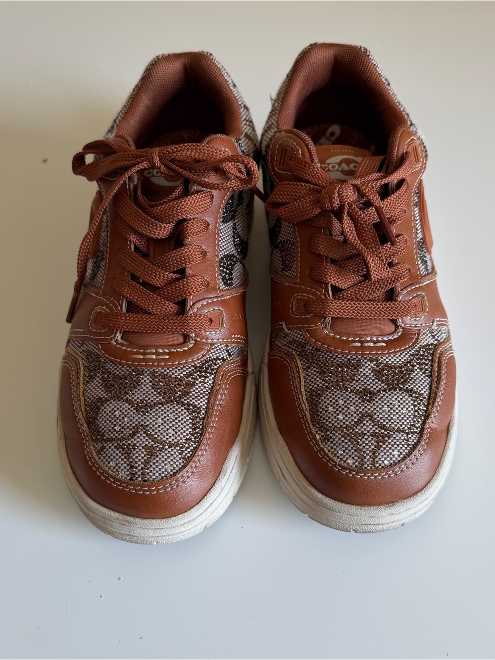 Coach Glittery Women’s / Kids Brown & Cream Signature Lace-Up Sneakers